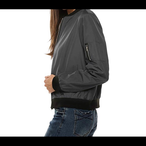 Lady’s grey gray bomber jacket windbreaker - Picture 2 of 4
